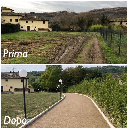 Prima e dopo la costruzione di una strada drenante che conduce ad abitazioni, con trasformazione del precedente viale fangoso